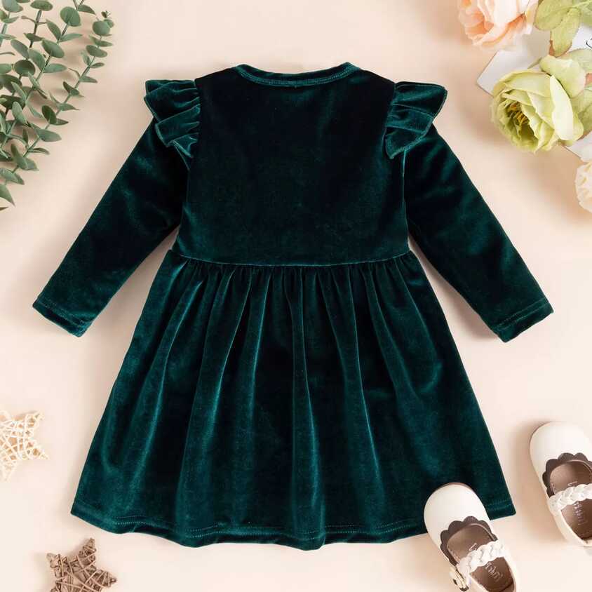 Toddler Kids Baby Girls Long Sleeve Velvet Dresses Solid Princess ...