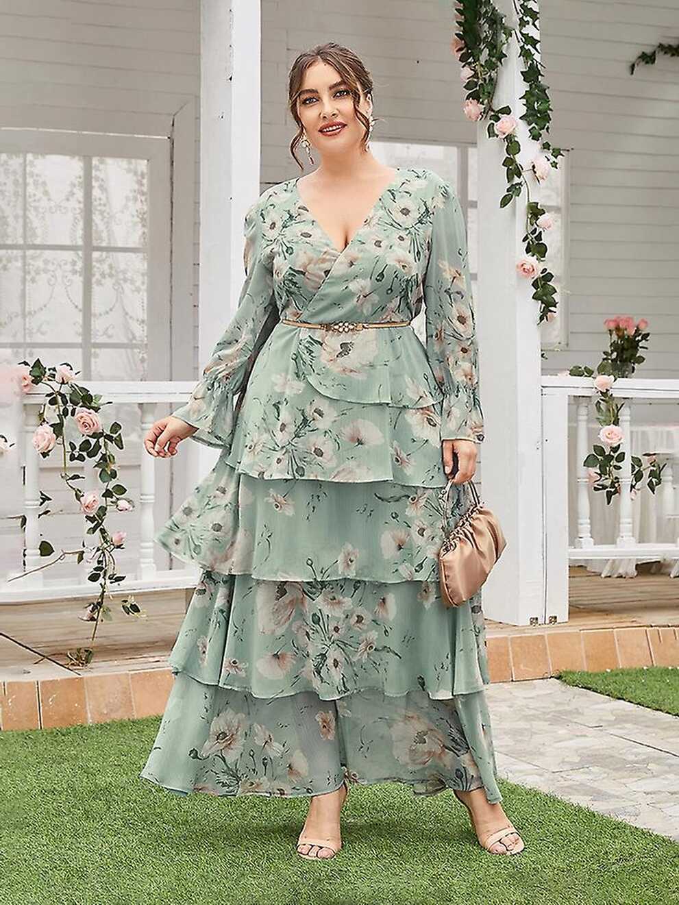 Toleen Women Large Plus Size Maxi Dresses 2022 Spring Green Casual ...