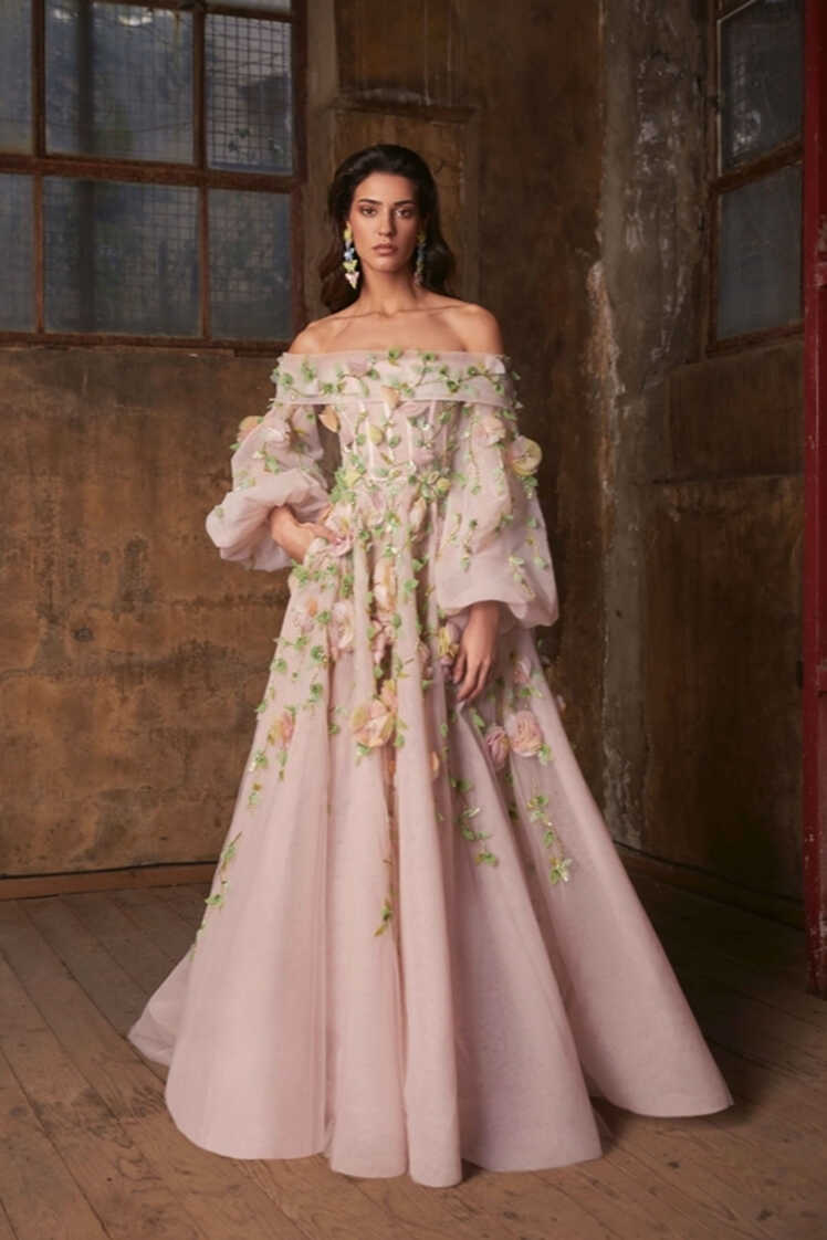 Tony Ward Off Shoulder Puff Sleeve Gown- District 5 Boutique