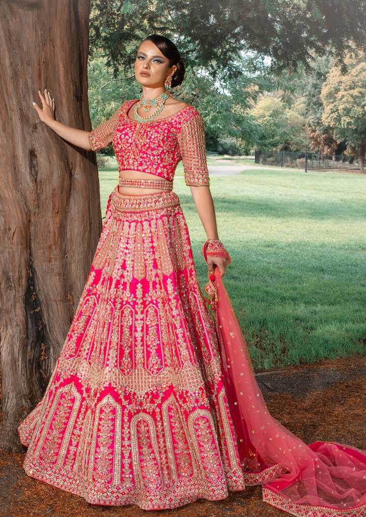 Traditional Indian Pink Bridal Wedding Silk Lehenga [product_title ...