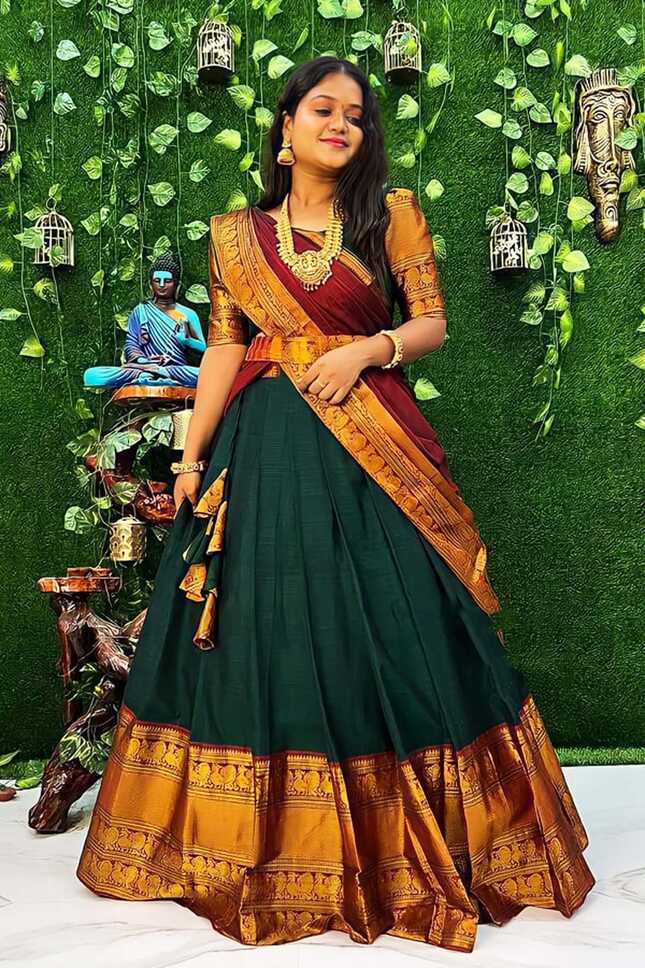 Traditional Wear Zari Silk Half Saree Lehenga South Indian Style ...