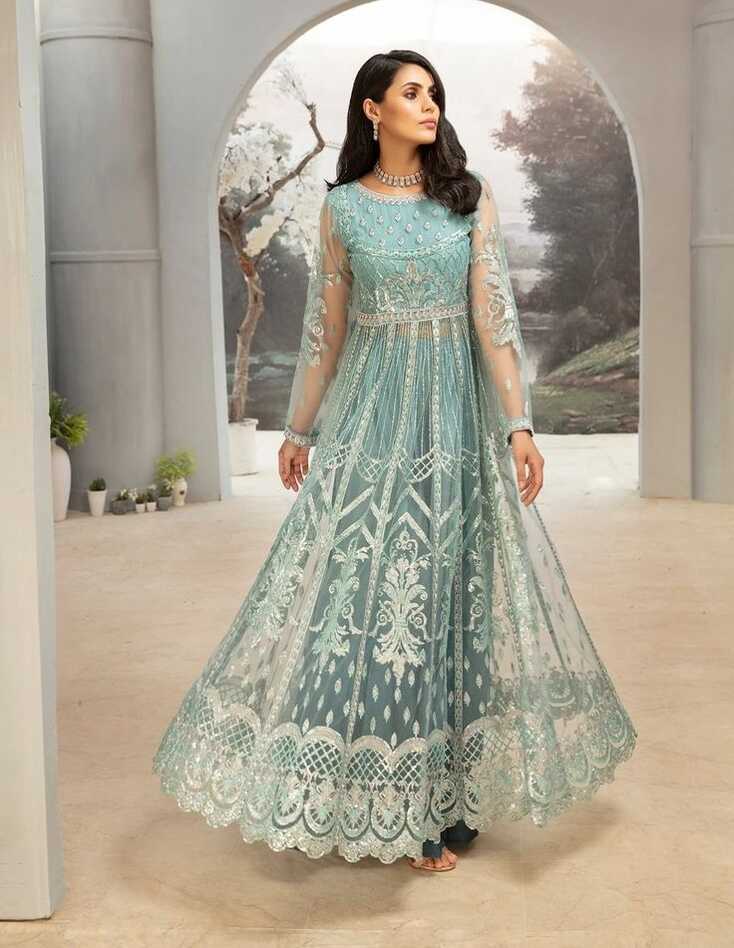 Trendy Pakistani Maxi Dress In Light Turquoise Color # C2073 ...