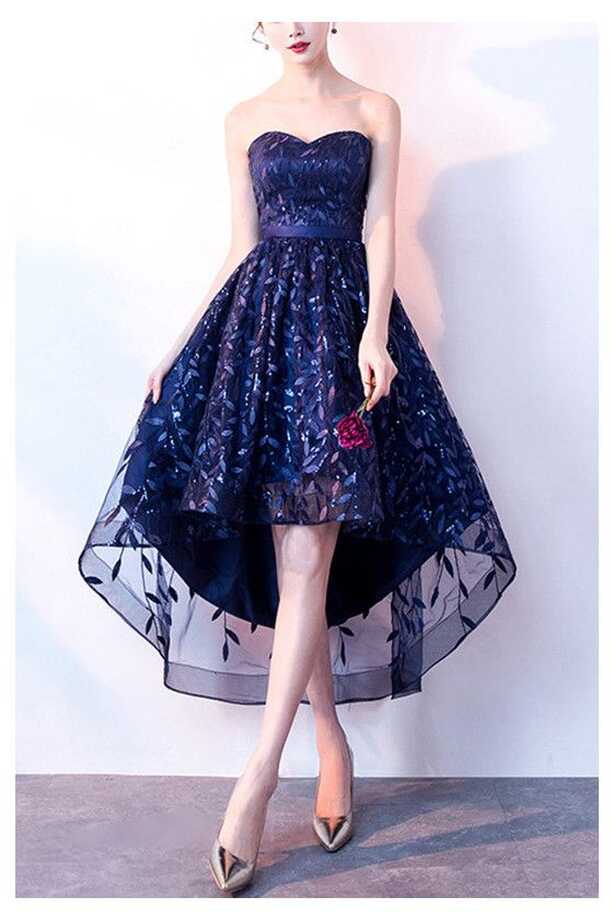 Trendy Sweetheart Leaf Lace Homecoming Dress Short Front Long Back