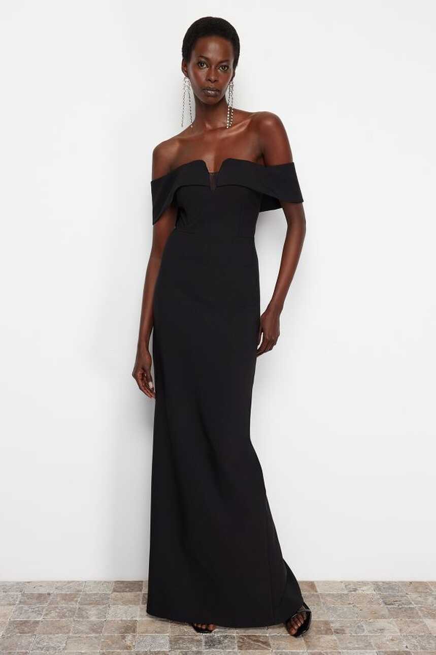 Trendyol Collection Black Body-Sitting Woven Long Evening Dress ...