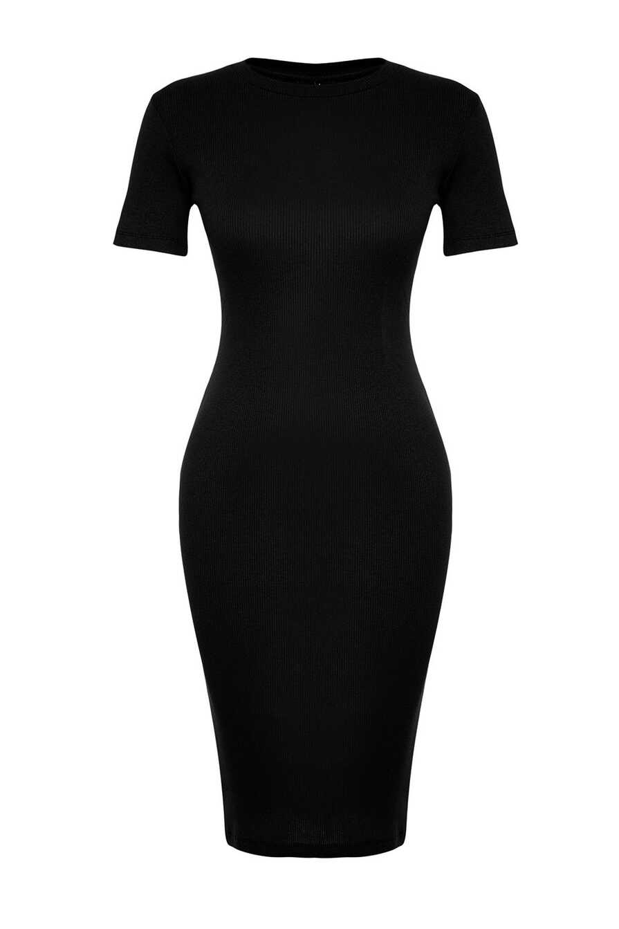 Trendyol Collection Black Crew Neck Ribbed Stretchy Knitted Midi ...