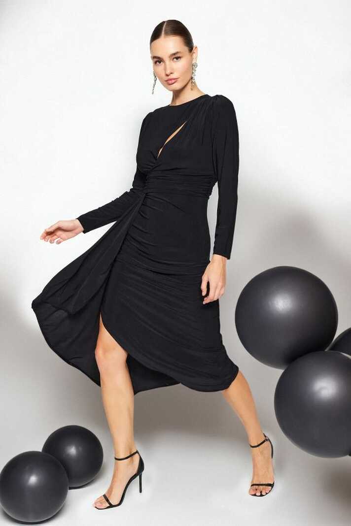 Trendyol Collection Black Fitted Elegant Evening Dress with Cut ...