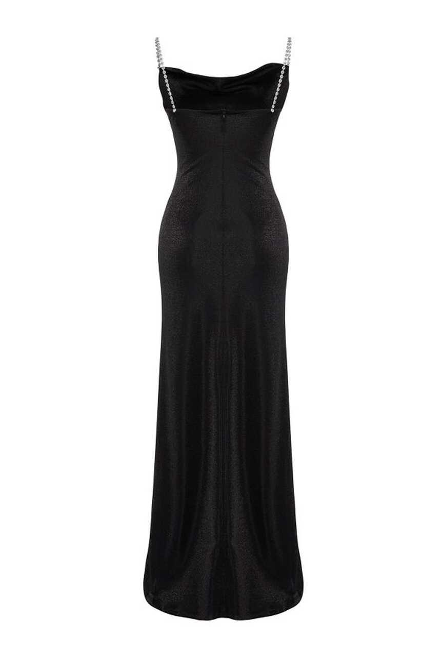 Trendyol Collection Black Lined Long Evening Dress with Knitted ...