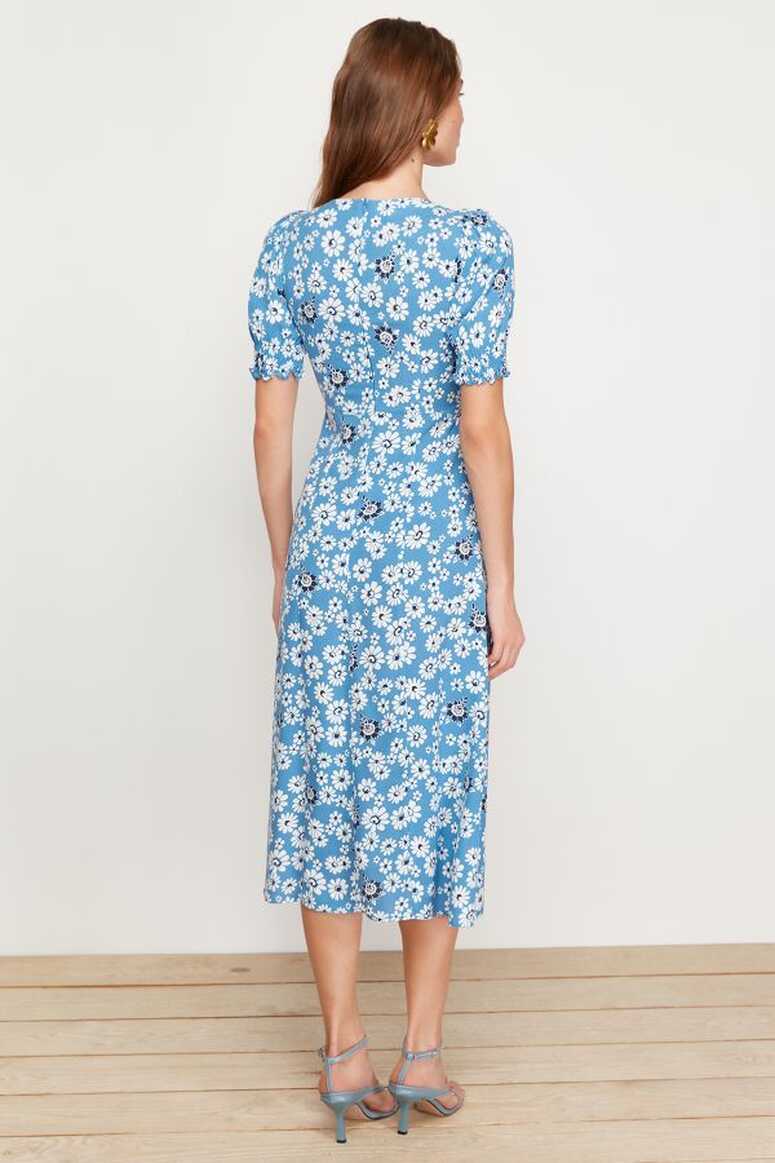 Trendyol Collection Blue A-line Floral Viscose Midi Woven Dress ...