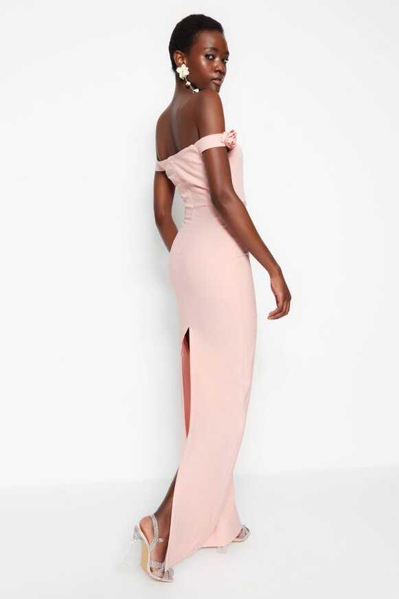 Trendyol Collection Dried Rose Lined Long Evening Dress with Woven ...