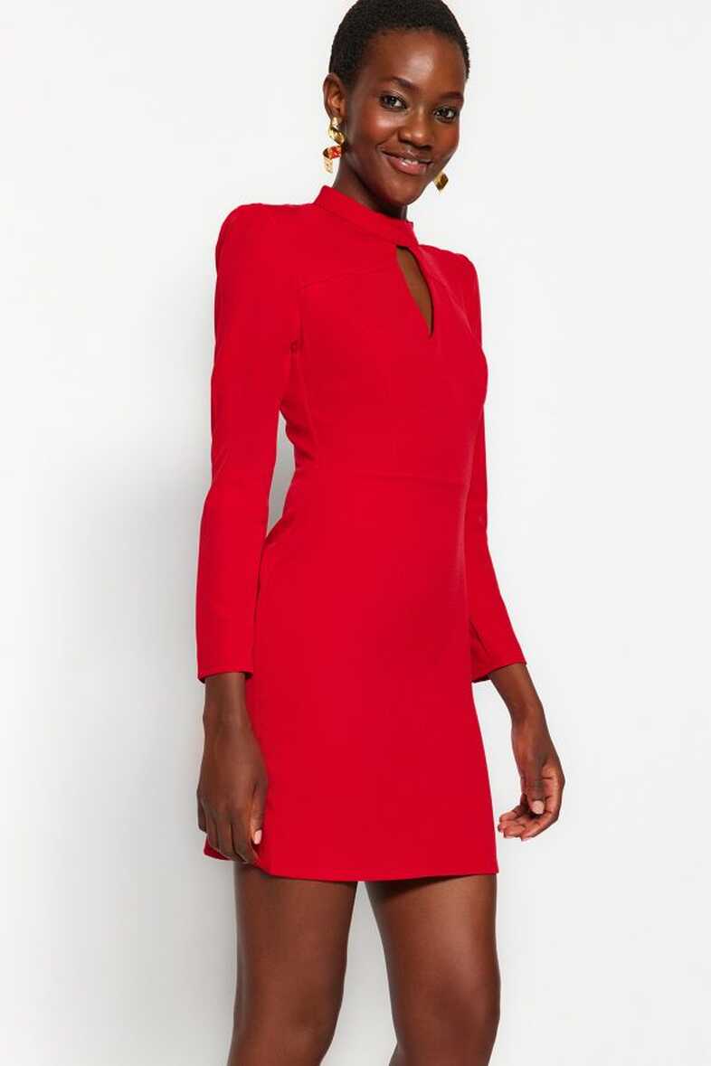 Trendyol Collection Red Mini Woven Collar Detailed Woven Dress ...