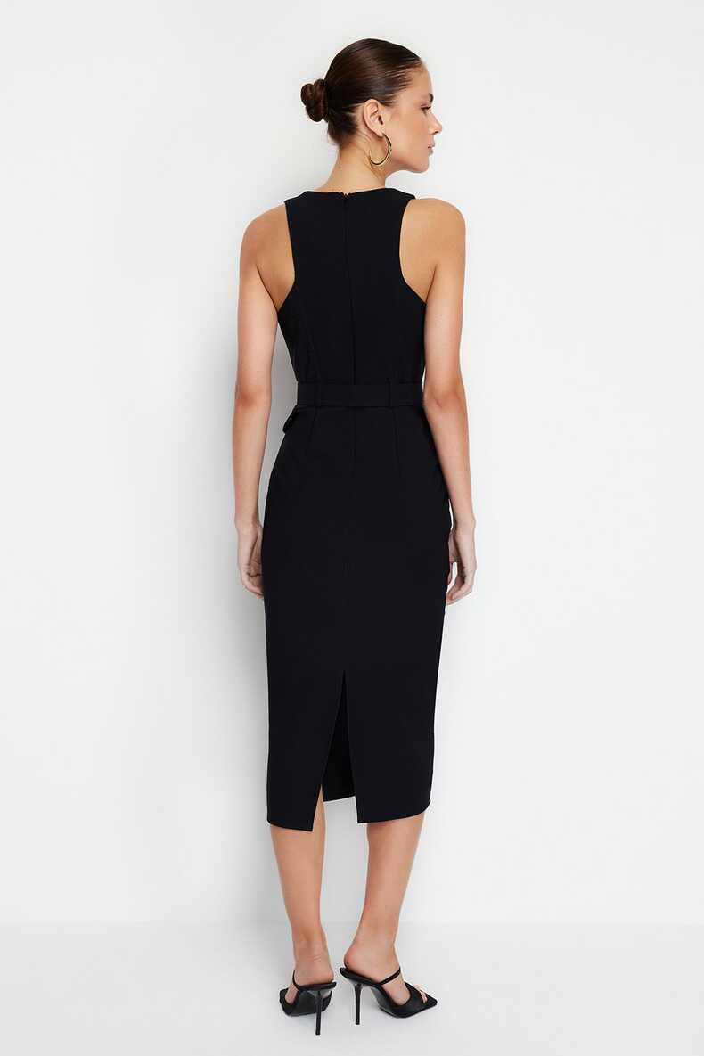 Trendyol Collection Sleeveless Midi Dress with Belt - Black Cut ...