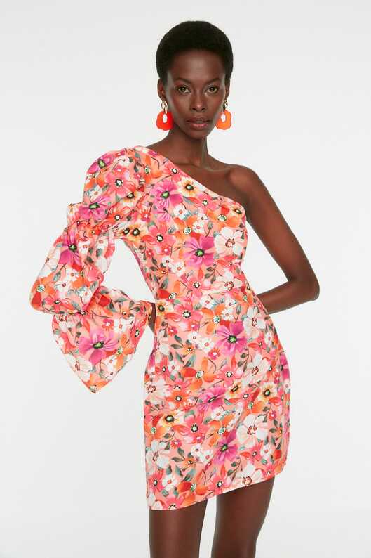 Trendyol Collection Stylish Floral Print Orange Poplin Evening ...