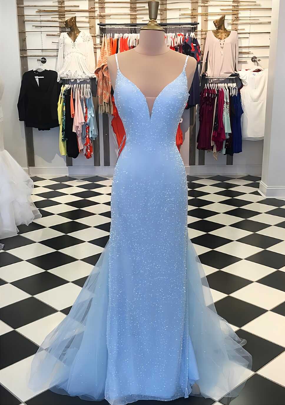 Trumpet/Mermaid V Neck Sleeveless Court Train Lace Tulle Prom ...