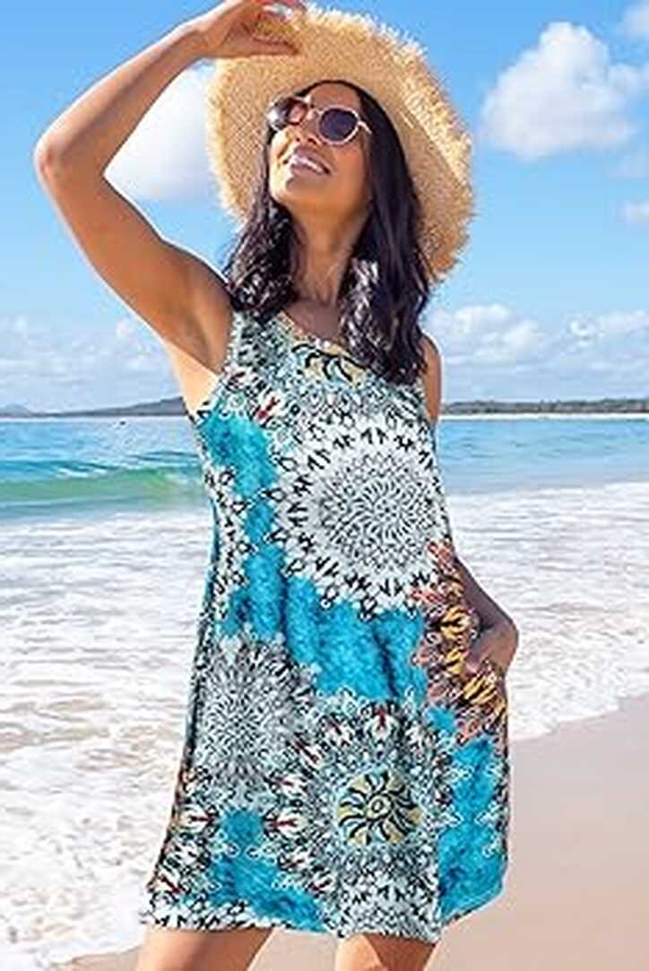 Tshirt Dresses for Women Summer Beach Boho Sleeveless Floral ...