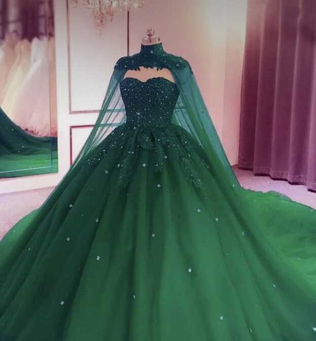 Tulle Ball Gown Emerald Green Quinceanera Dresses Crystals With ...