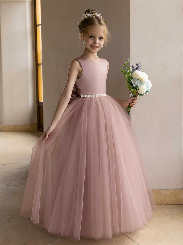 Tulle Ball Gown/Princess Flower Girl Dresses With Pearls &amp; Satin ...