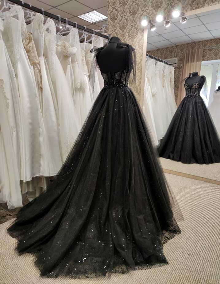 Tulle Black Party Dress, Prom Evening Dress, off Shoulder Gown ...