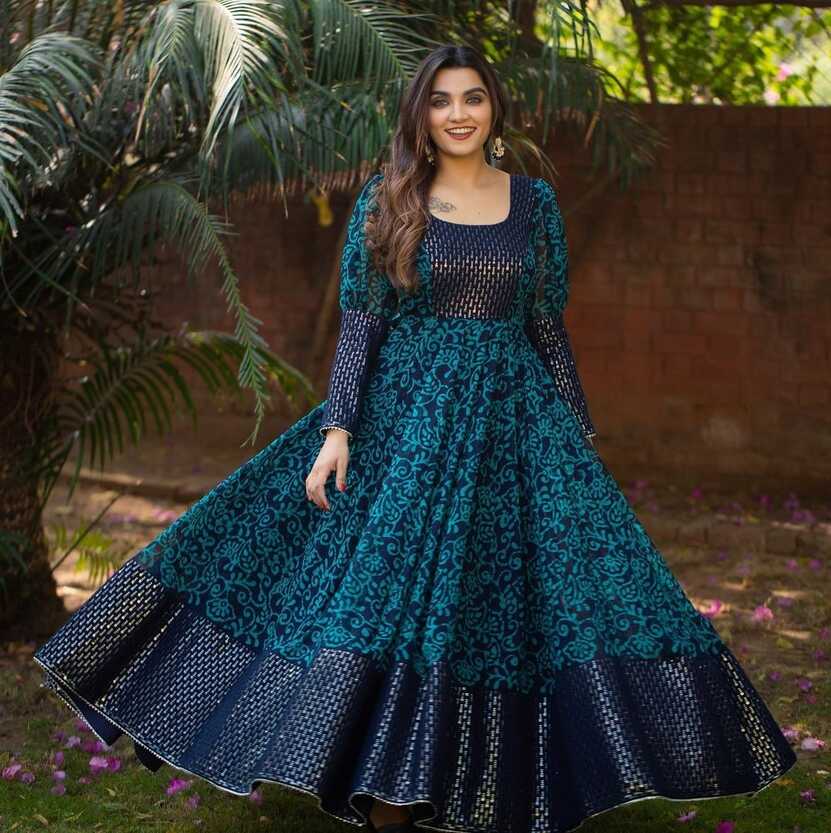 Turcoish blue ready to wear gown for wedding function buy online ...