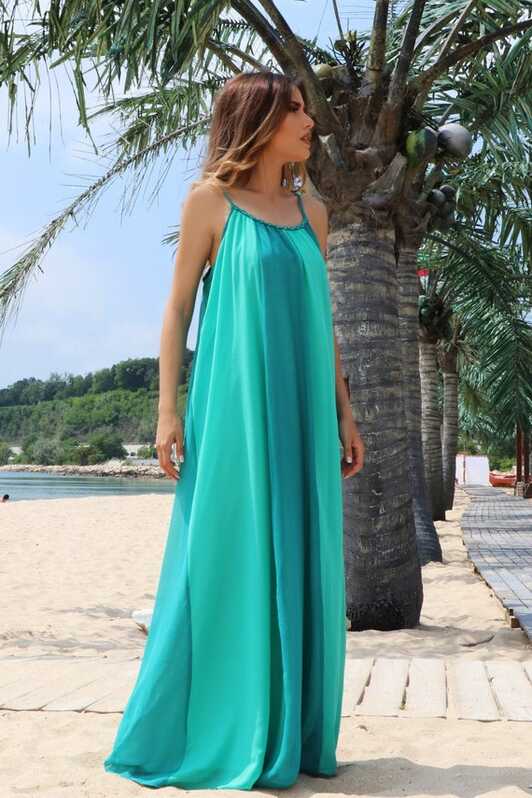 Turquoise Beach Dress, Summer Resort Dress, Vacation Dress, Flowy ...