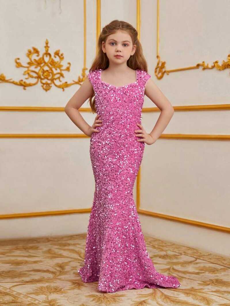 Tween Girls&#39; Solid Color Sleeveless Mermaid Formal Dress With ...