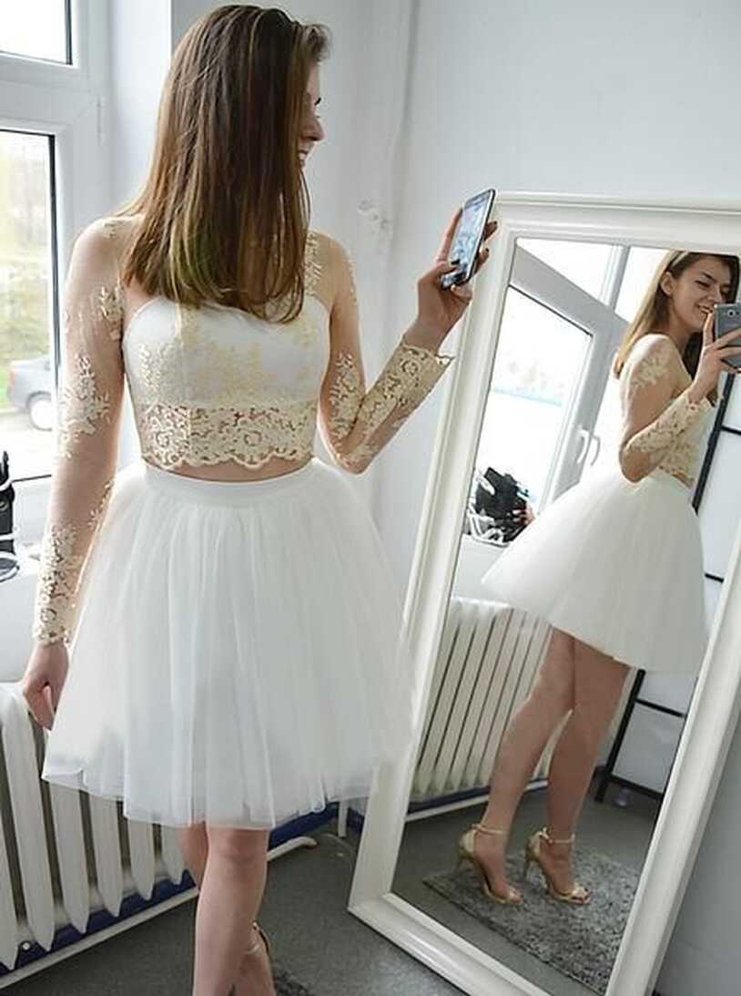 Two Piece Homecoming Dress,White Homecoming Dress,Homecoming Dress ...