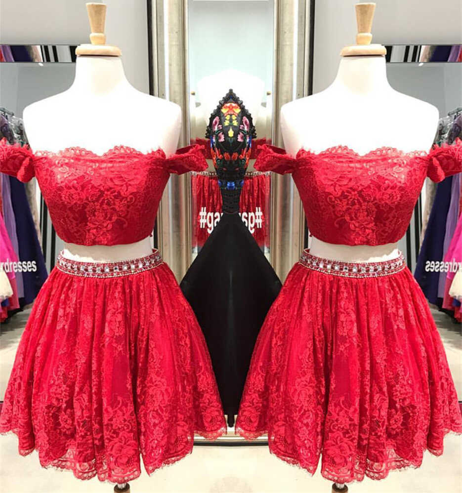 Two Piece Homecoming Dress,lace Homecoming Dress,red Prom Dress ...