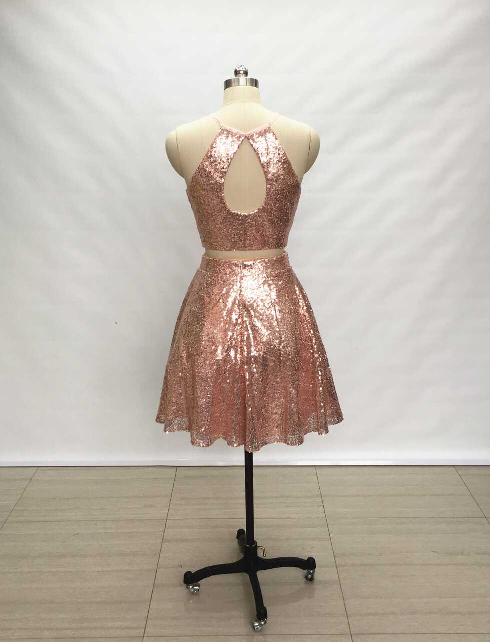 Two Piece Rose Gold Sequin Short Homecoming Dress - Etsy