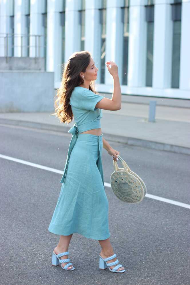 Two Piece Set Women, Wrap Top, Wrap Skirt, Linen Set, Skirt and ...