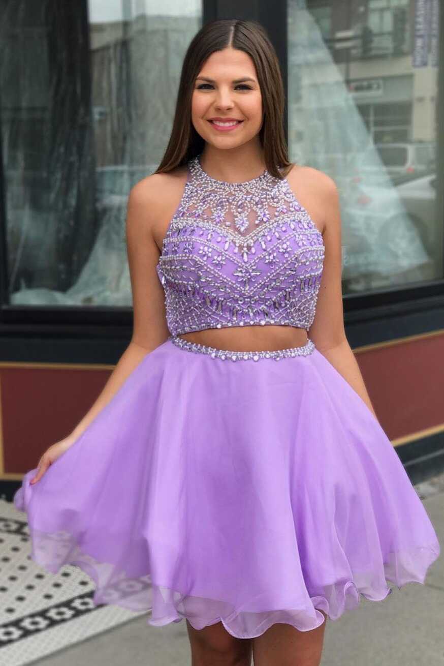 Two Pieces Purple Homecoming Dress, Short Prom Dress ,Dresses For ...