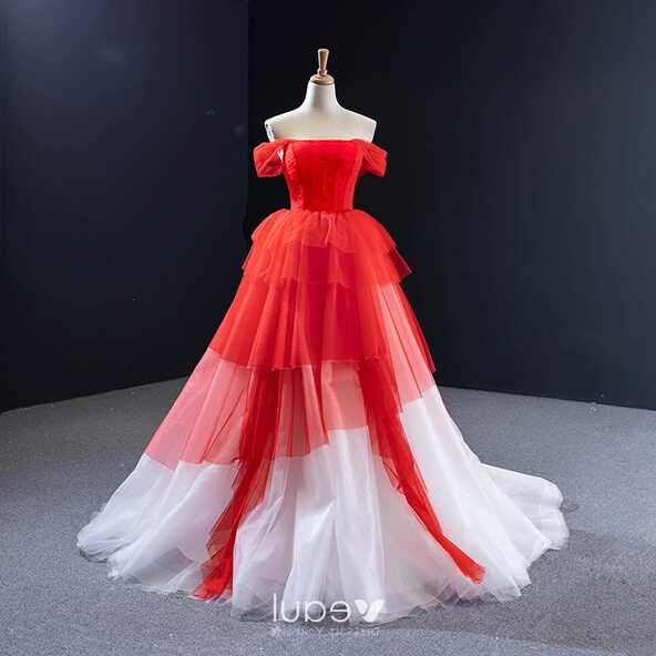 Two Tone White Red Bridal Wedding Dresses 2023 Ball Gown Off-The ...