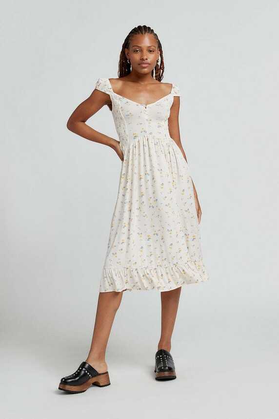 UO Elenor White Floral Midi Dress | Urban Outfitters UK