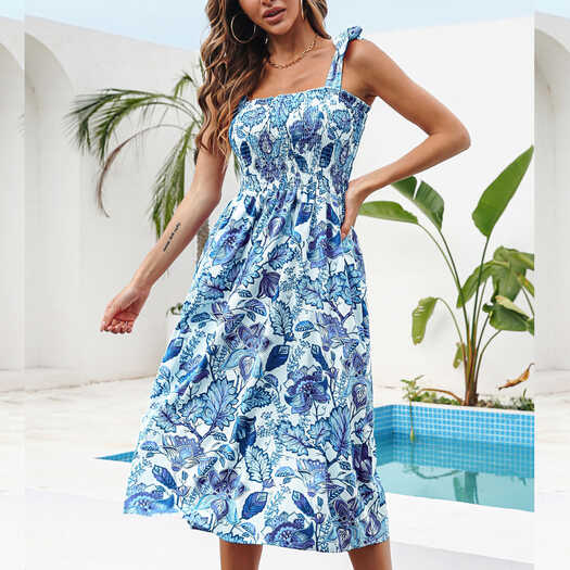 USSUMA Summer Dresses for Women 2022 Spaghetti Strap Boho Floral ...