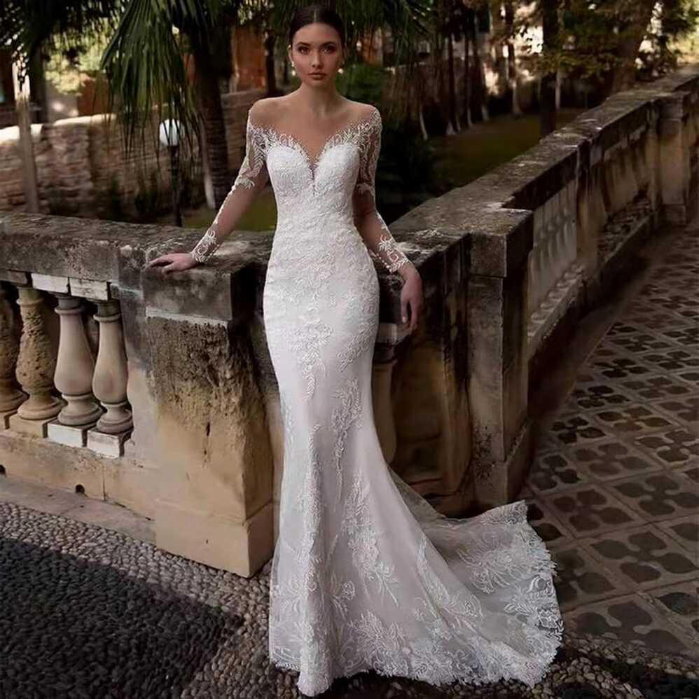 UltraNurtureest Beach Wedding Dresses for Bride Long Sleeve Sexy ...