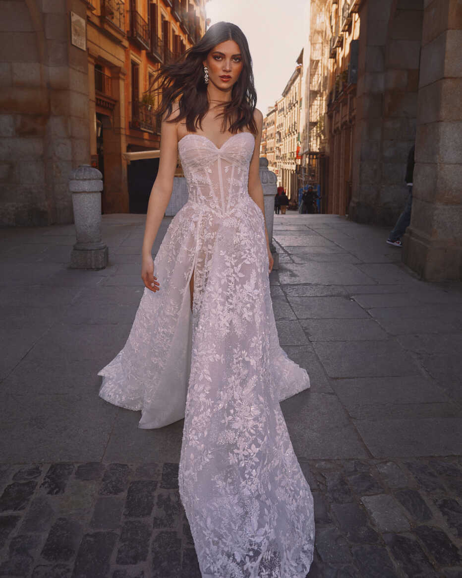 Uma | Sparkling Sheer Corset Wedding Gown with High Slit - Encanto ...