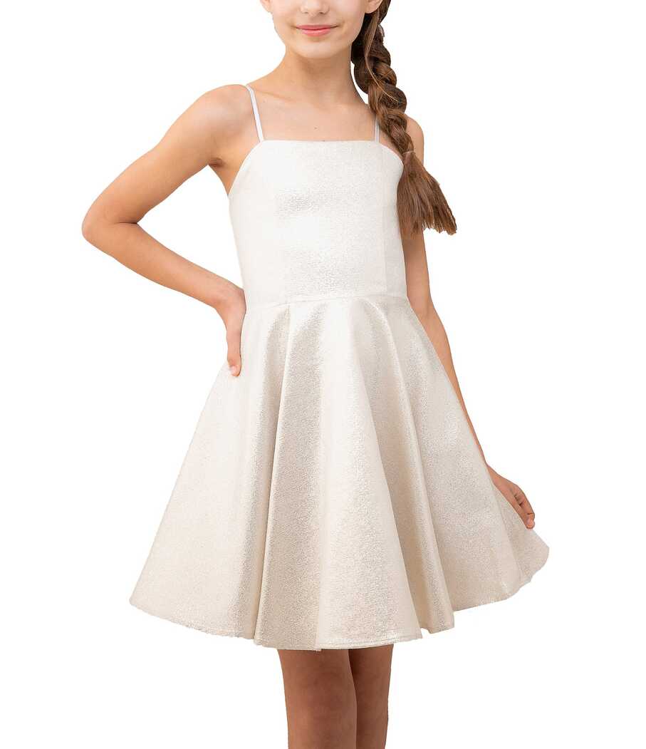 Un Deux Trois Big Girls 7-16 Fit And Flare Satin Textured Dress ...