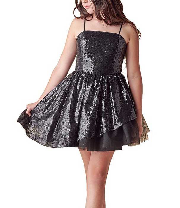 Un Deux Trois Big Girls 7-22 Peek-A-Boo Sequin Fit-And-Flare Dress ...