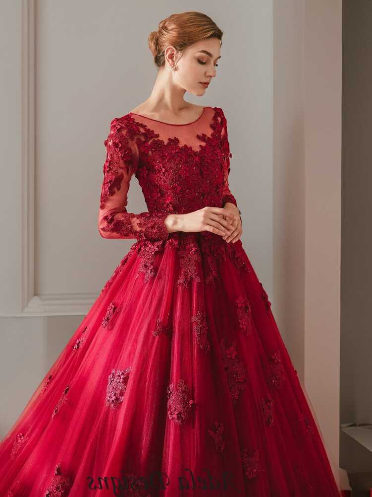 Unconventional Dark Red Bridal Ball Gown Colorful Wedding Dress ...