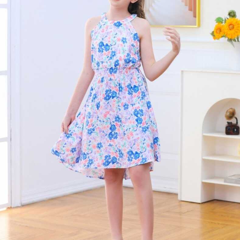 V.&amp;GRIN Girls Summer Dress Elegant Halter Neck Sleeveless Blue ...