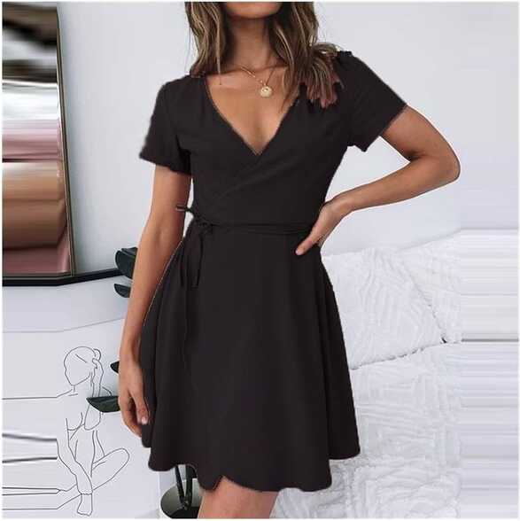 V Neck Mini Wrap Dress Short Sleeve Holiday Summer Mini Dress ...