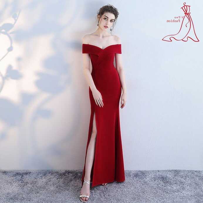 V-TWO FASHION] Evening Elegant Plain and Simple Long Gown Off ...