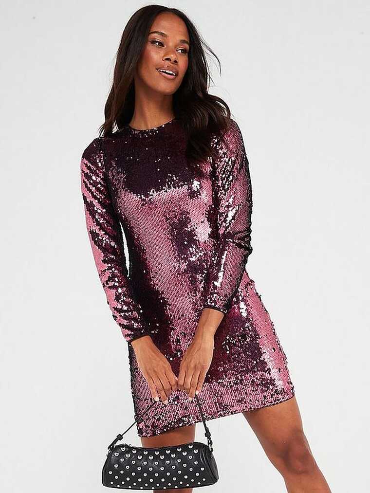 V by Very Long Sleeve Sequin Mini Dress - Pink | Very Ireland