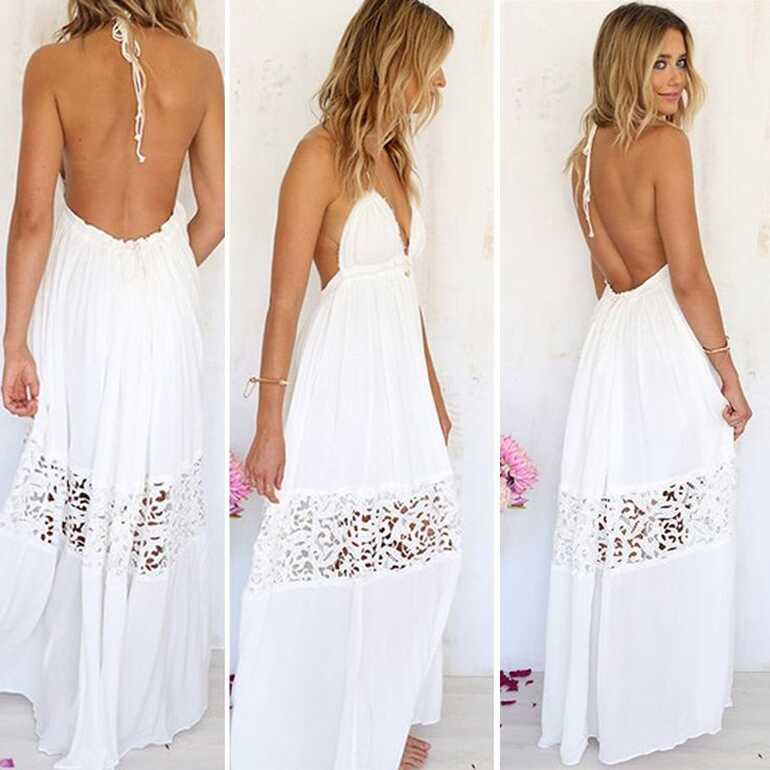 V-neck Backless Crochet Maxi Beach Dress