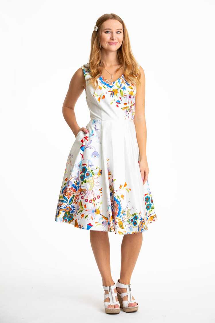 V-neck Fit &amp; Flare White Floral Women Dress - Eva Rose Clothing