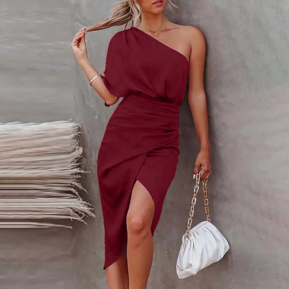 VKEKIEO Semi Formal Dresses For Women Shift One Shoulder Short ...