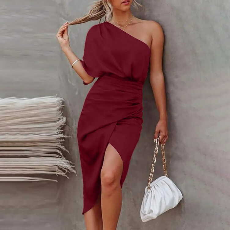 VKEKIEO Wedding Guest Dresses For Women Shift One Shoulder Short ...