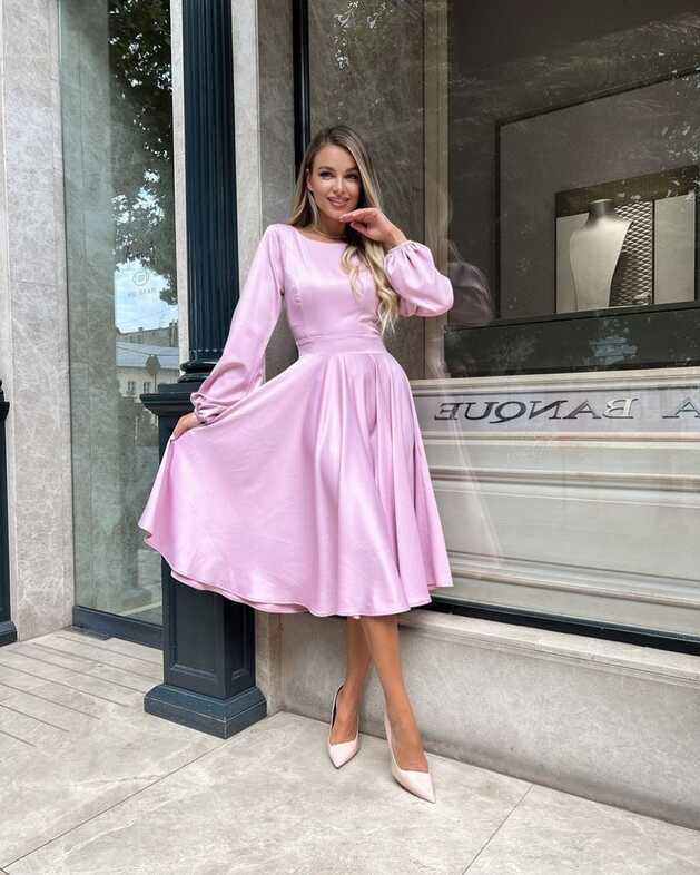 Versatile Knee Length Pink Cocktail Dress With Long Sleeves Ideal ...