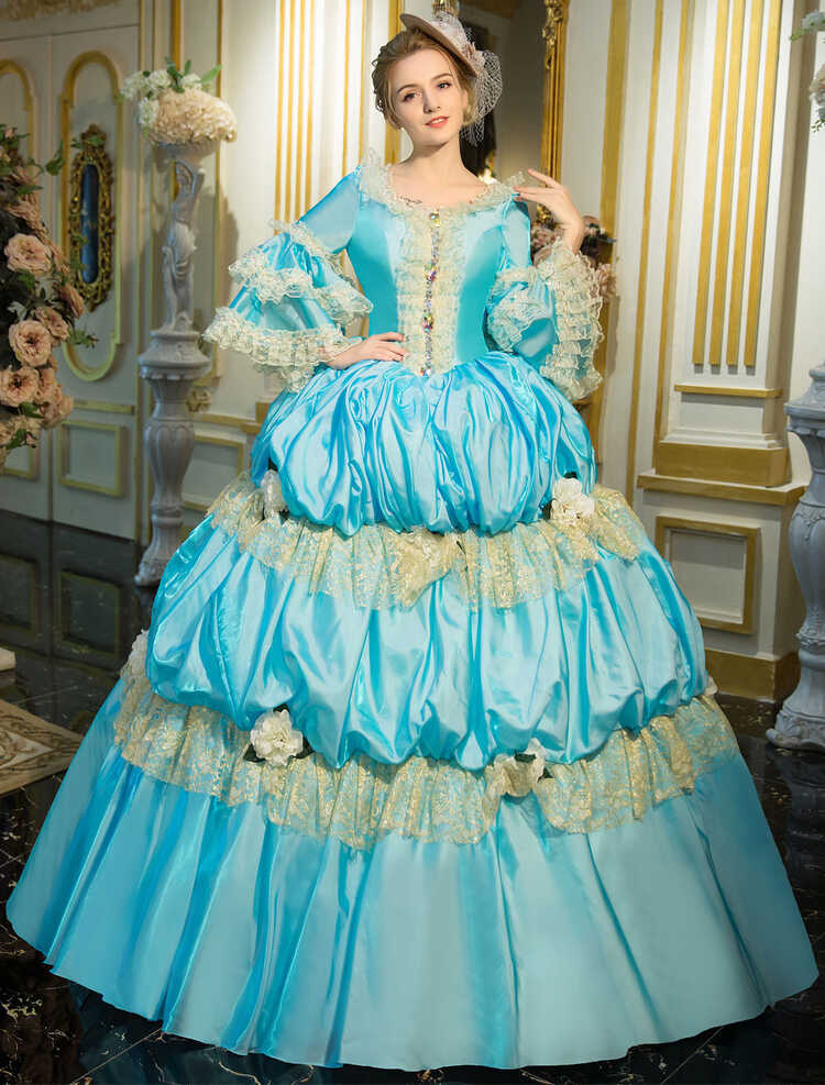 Victorian Dress Costume Blue Retro Costume Rococo Tiered Bell ...