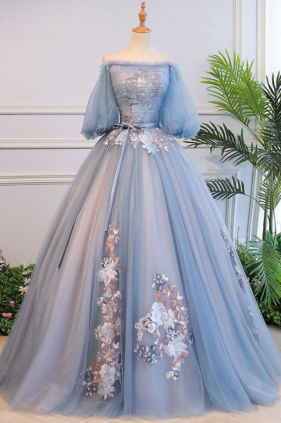 Victorian Vintage Style Long Dusty Blue Evening Dress ,pl0472 on ...