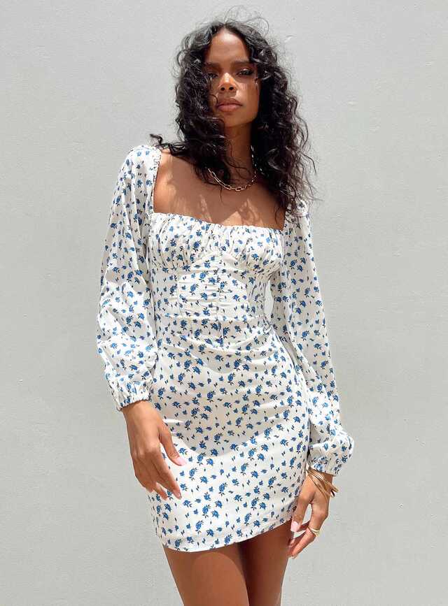 Vilma Long Sleeve Dress White Floral