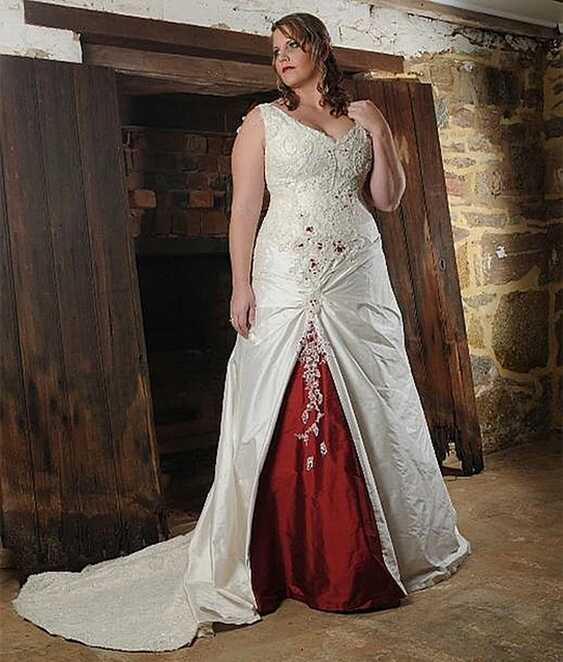 Vintage A Line Satin Wedding Dress Ivory And Dark Red Country ...